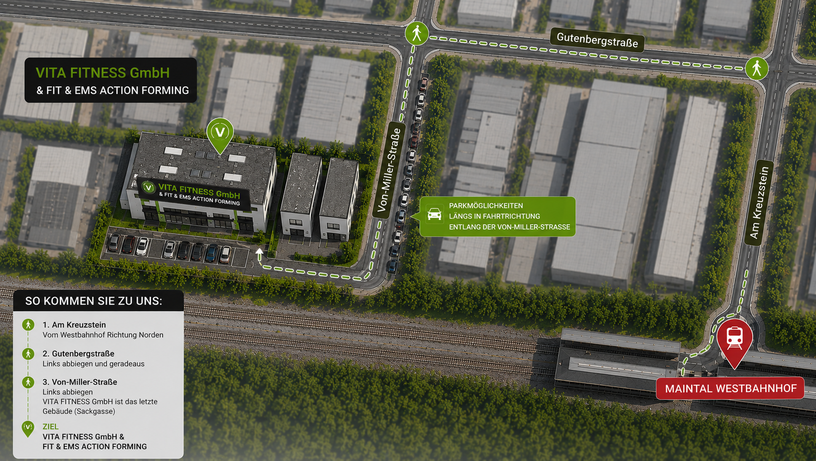 Anfahrt & Parkmöglichkeiten – Luftaufnahme